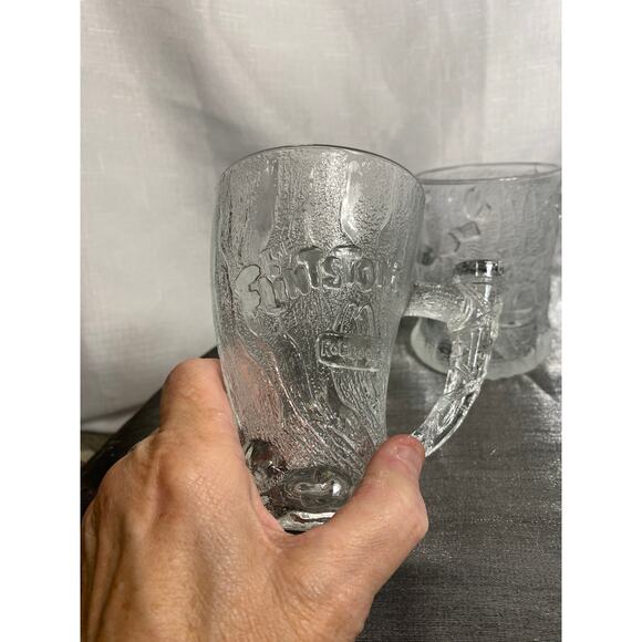 Set of 2 clear glass Flintstones "Roc McDonald" Mugs 1993 McD,Inc. 2 designs EUC - Picture 5 of 16